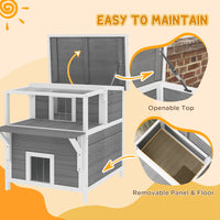 HKM-3362877 2-Story Wooden Outdoor Cat House with Balcony, Openable Top, and Escape Door