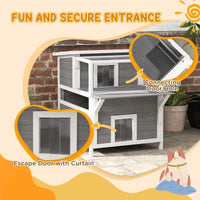 HKM-3362877 2-Story Wooden Outdoor Cat House with Balcony, Openable Top, and Escape Door