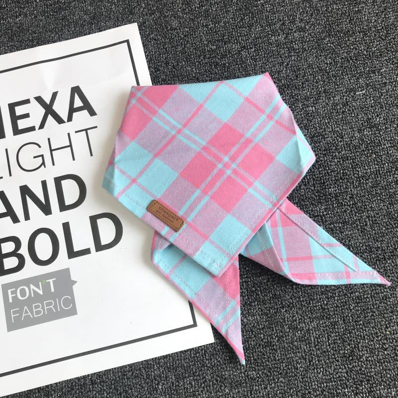 HKM-3363005 Cotton Plaid Pet Scarf in Pink - Comfortable and Stylish Accessory for Pets
