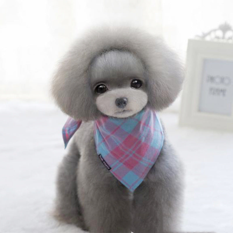 HKM-3363005 Cotton Plaid Pet Scarf in Pink - Comfortable and Stylish Accessory for Pets