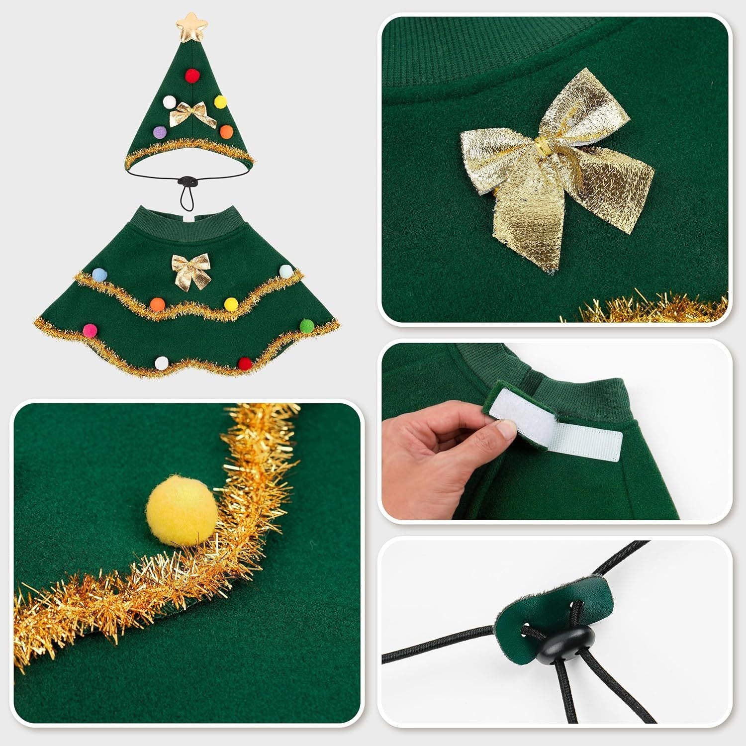 HKM-3363389 Dark Green Cute Cat Costume for Christmas Role-Play Party - Unisex Pet Clothing, Sizes S, M, L