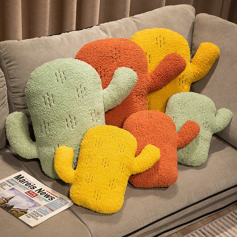 HKM-336339 Cartoon Solid Color Cactus Cushion for Bedside and Sofa - Yellow, Brick Red, Green Options