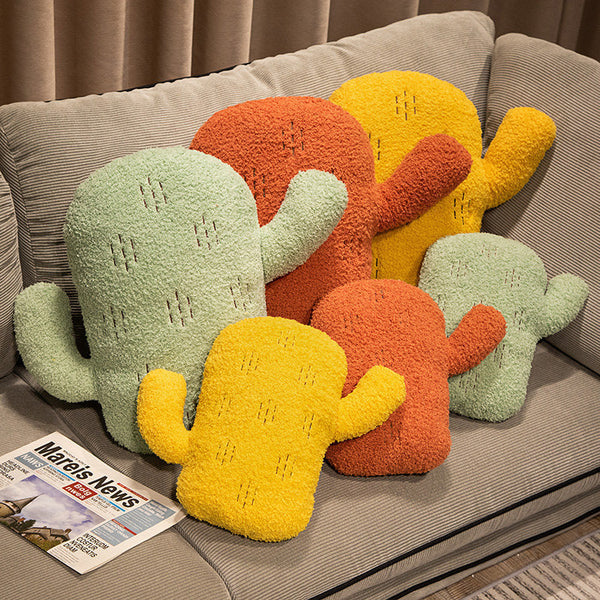 HKM-336339 Cartoon Solid Color Cactus Cushion for Bedside and Sofa - Yellow, Brick Red, Green Options