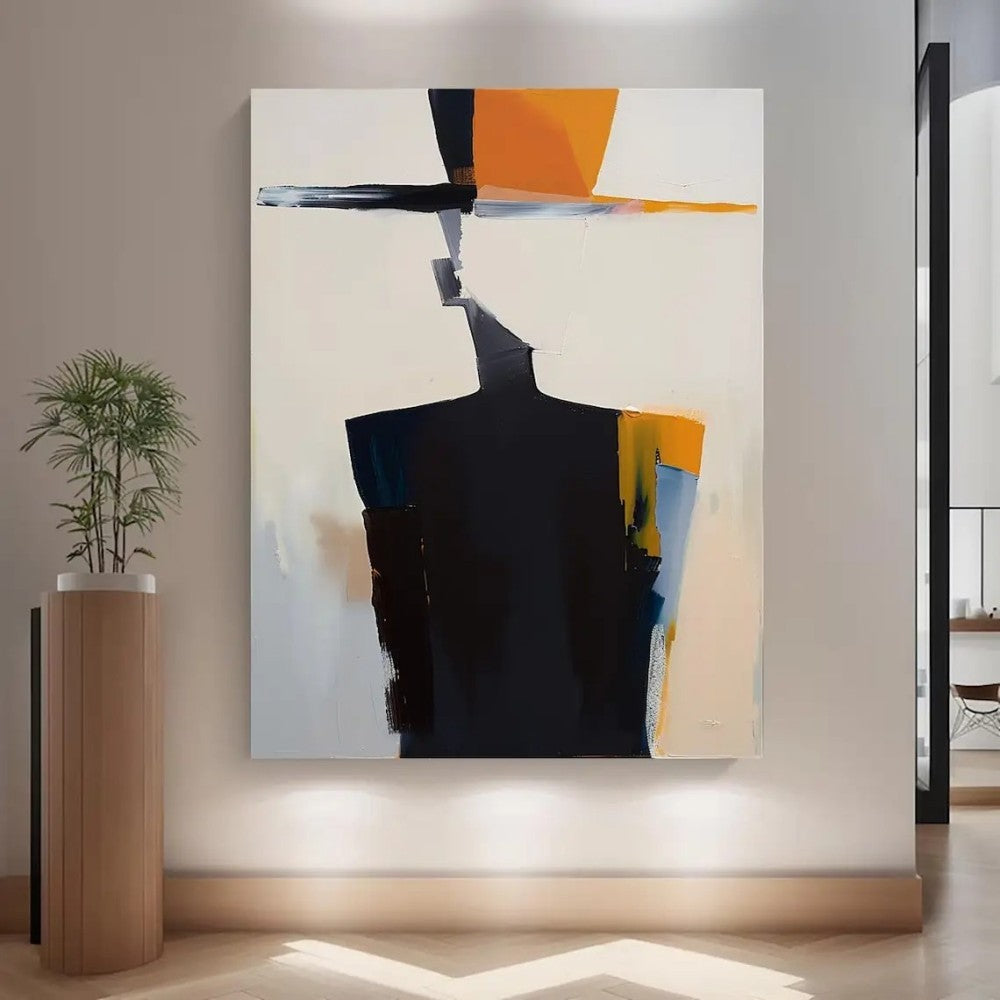 HKM-336467 Hand-Painted Abstract Canvas Art of a Man in Hat - Unique Wall Décor for Living Room and Bedroom