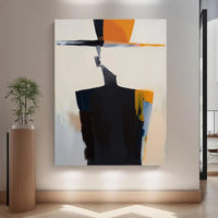 HKM-336467 Hand-Painted Abstract Canvas Art of a Man in Hat - Unique Wall Décor for Living Room and Bedroom