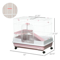 HKM-3368253 2-Level Small Animal Cage with Wheels, Removable Tray, Platform and Ramp for Rabbits, Chinchillas, and Ferrets, Pink