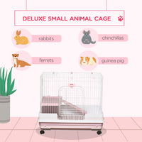 HKM-3368253 2-Level Small Animal Cage with Wheels, Removable Tray, Platform and Ramp for Rabbits, Chinchillas, and Ferrets, Pink