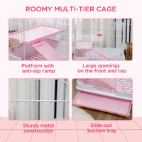 HKM-3368253 2-Level Small Animal Cage with Wheels, Removable Tray, Platform and Ramp for Rabbits, Chinchillas, and Ferrets, Pink
