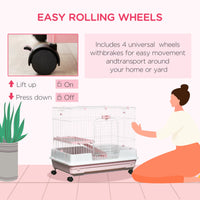 HKM-3368253 2-Level Small Animal Cage with Wheels, Removable Tray, Platform and Ramp for Rabbits, Chinchillas, and Ferrets, Pink