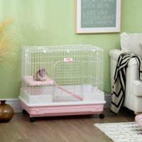 HKM-3368253 2-Level Small Animal Cage with Wheels, Removable Tray, Platform and Ramp for Rabbits, Chinchillas, and Ferrets, Pink