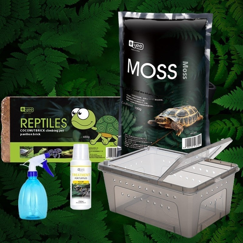 HKM-3368637 Coconut Soil Turtle Hibernation Box with Moss and Spray Bottle - Natural Heat Preservation and Moisture Retention