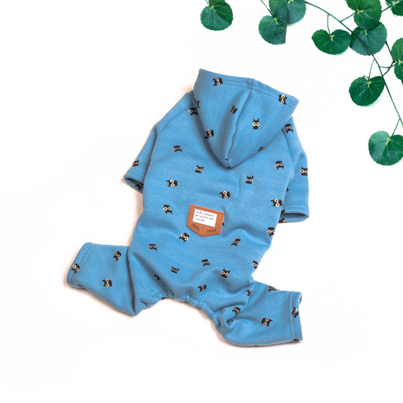 HKM-3368765 Comfortable Blue Velvet Pet Hoodie for Small to XXXL Dogs