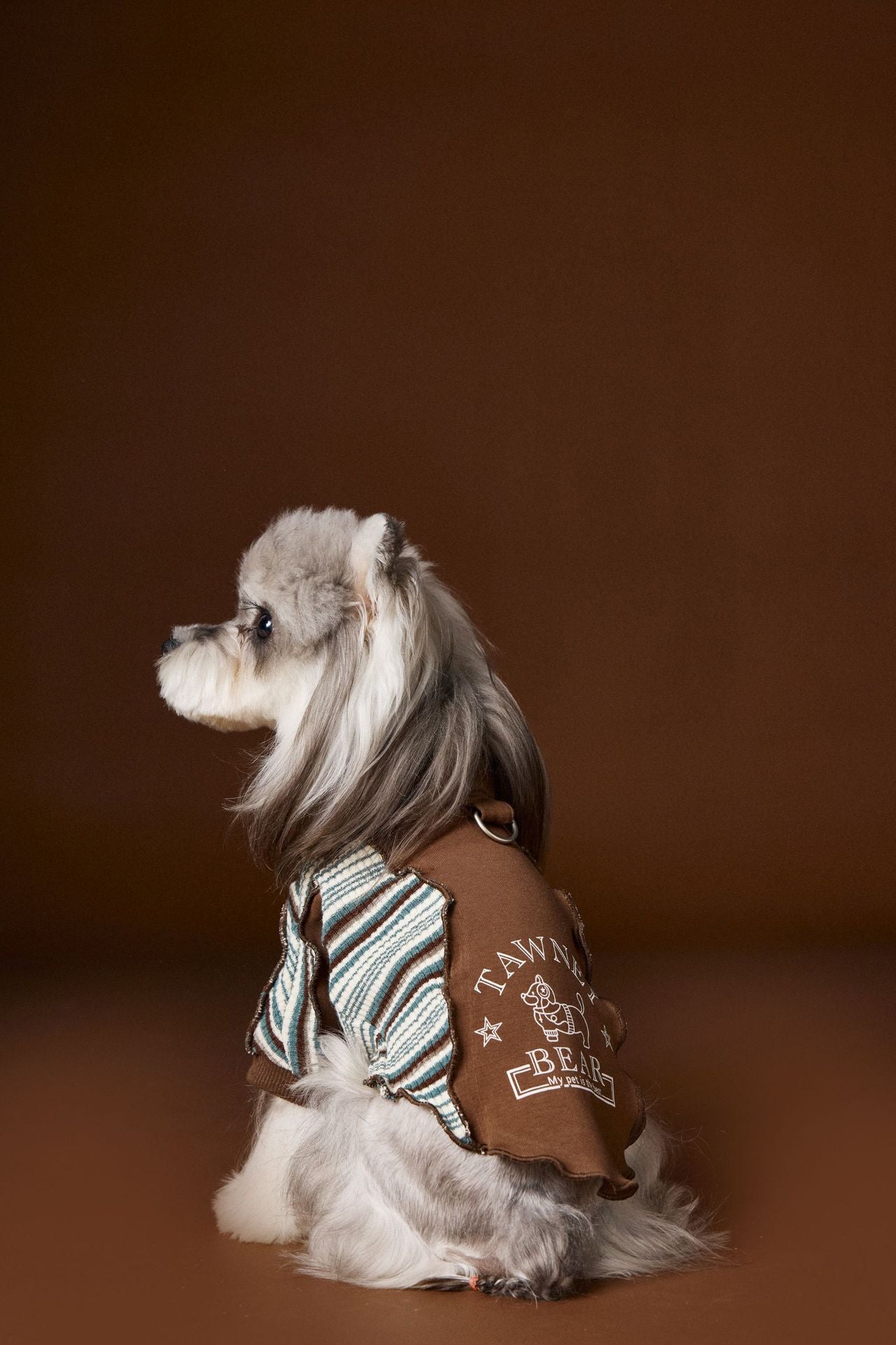 HKM-3369149 Striped Zipper Sweater for Pets - Blue & Brown, Casual Polyester Clothing in Multiple Sizes