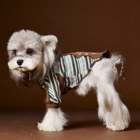 HKM-3369149 Striped Zipper Sweater for Pets - Blue & Brown, Casual Polyester Clothing in Multiple Sizes
