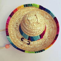 HKM-3369405 Stylish Straw Mini Pet Hat with Adjustable Cotton Rope Strap - One Size