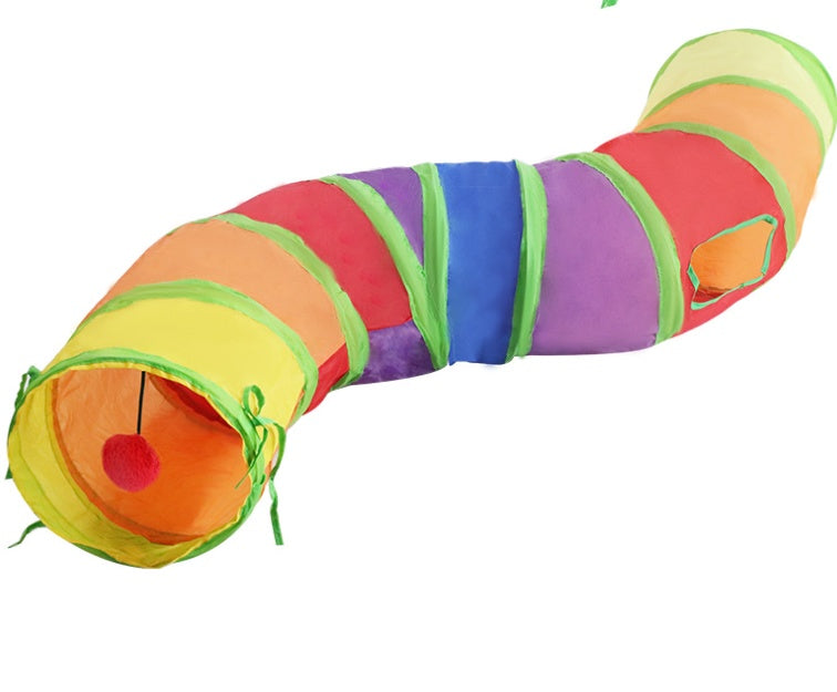 HKM-3369661 Rainbow S-shaped Collapsible Cat Tunnel - Eco-friendly Durable Fabric, Foldable Cat Toy