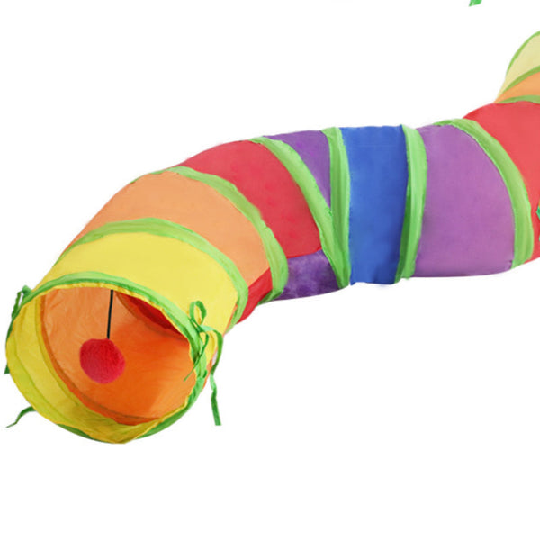 HKM-3369661 Rainbow S-shaped Collapsible Cat Tunnel - Eco-friendly Durable Fabric, Foldable Cat Toy