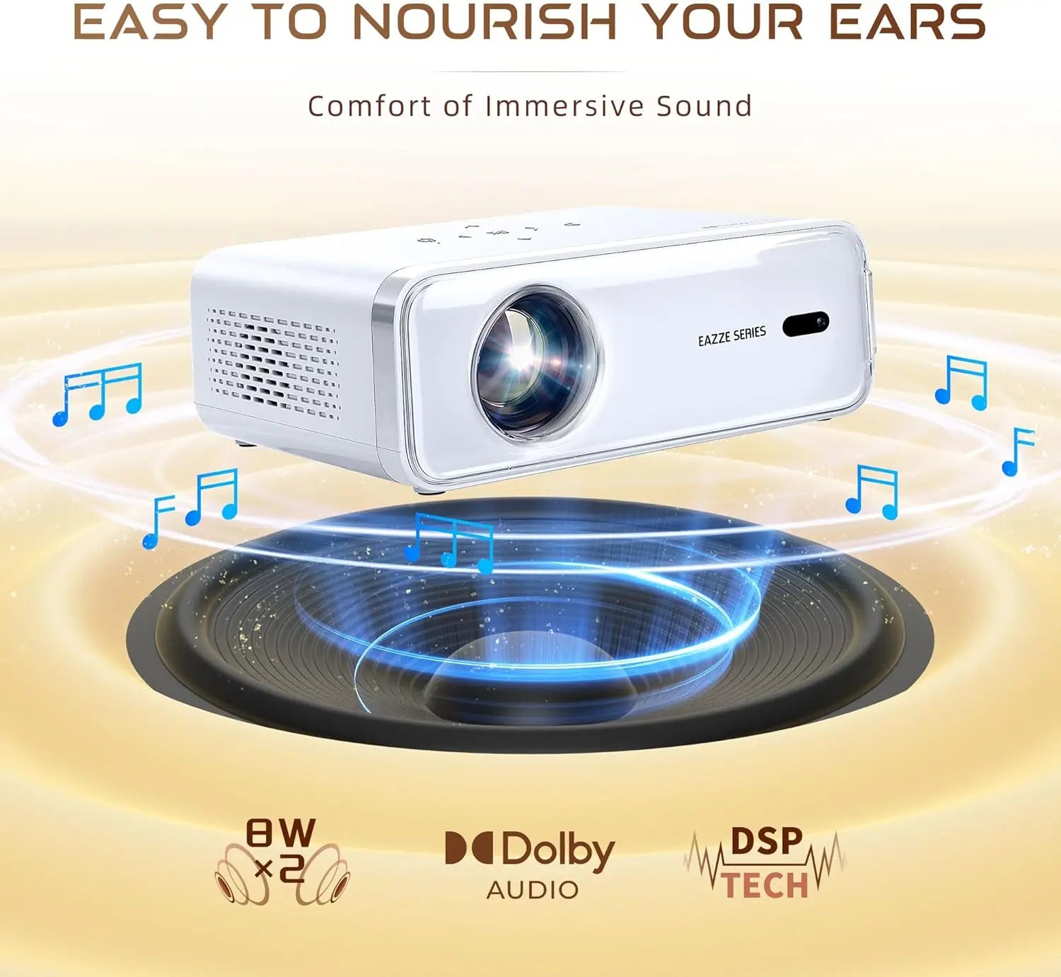 HKM-337043 1080P Mini Portable Projector with Auto Focus and Keystone Correction, Officially Licensed for Netflix
