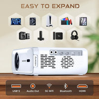 HKM-337043 1080P Mini Portable Projector with Auto Focus and Keystone Correction, Officially Licensed for Netflix