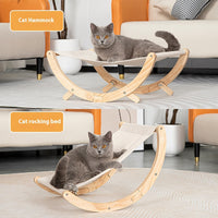 HKM-3371965 Solid Wood Foldable Cat Hammock Bed with Plush and Canvas Nesting Features