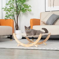 HKM-3371965 Solid Wood Foldable Cat Hammock Bed with Plush and Canvas Nesting Features