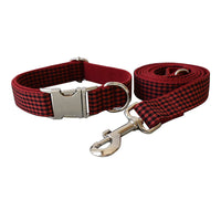 HKM-3372349 Red and Black Plaid Cotton and Polyester Collars and Leashes Set
