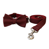 HKM-3372349 Red and Black Plaid Cotton and Polyester Collars and Leashes Set