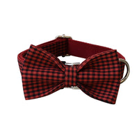 HKM-3372349 Red and Black Plaid Cotton and Polyester Collars and Leashes Set