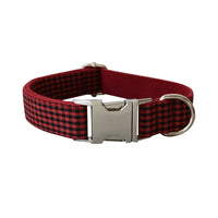 HKM-3372349 Red and Black Plaid Cotton and Polyester Collars and Leashes Set