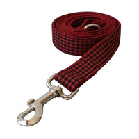 HKM-3372349 Red and Black Plaid Cotton and Polyester Collars and Leashes Set