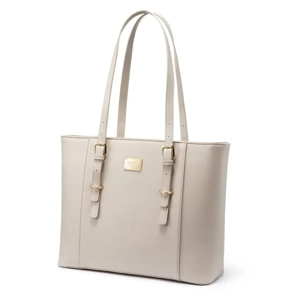 HKM-337235 Elegant 15.6 Inch PU Leather Laptop Tote Bag for Women - Spacious Shoulder Handbag for Office Use