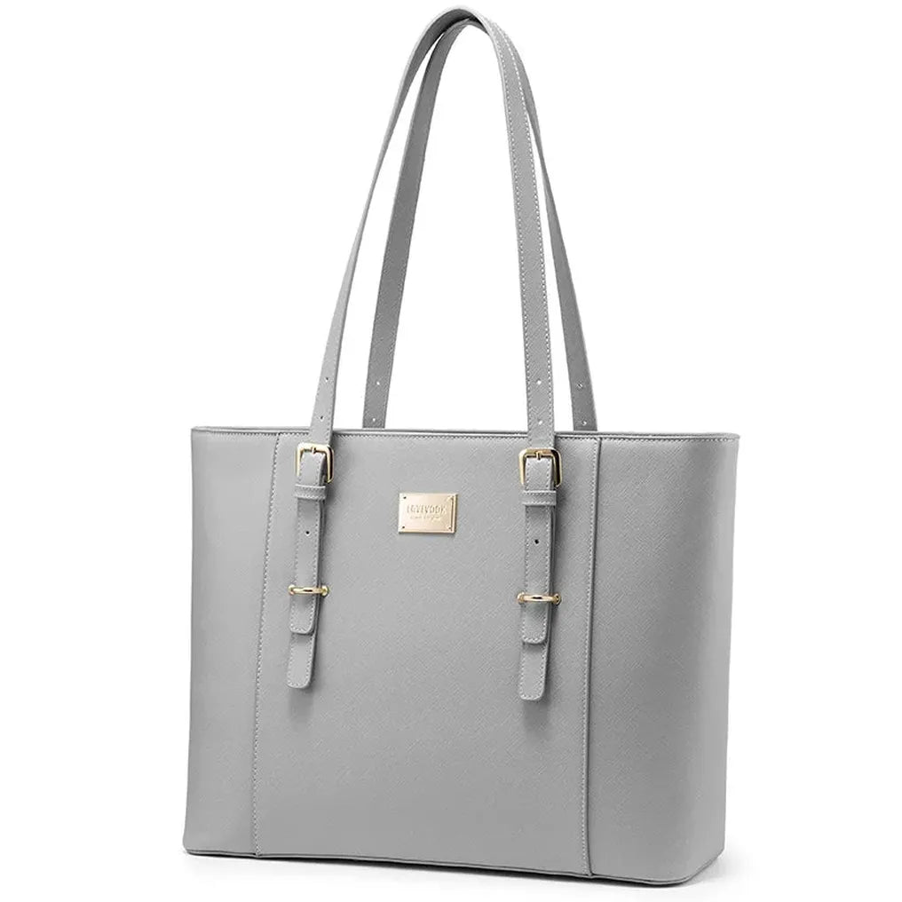 HKM-337235 Elegant 15.6 Inch PU Leather Laptop Tote Bag for Women - Spacious Shoulder Handbag for Office Use
