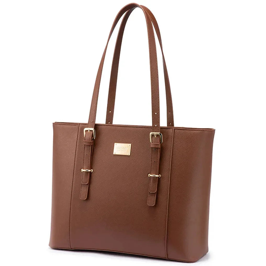 HKM-337235 Elegant 15.6 Inch PU Leather Laptop Tote Bag for Women - Spacious Shoulder Handbag for Office Use