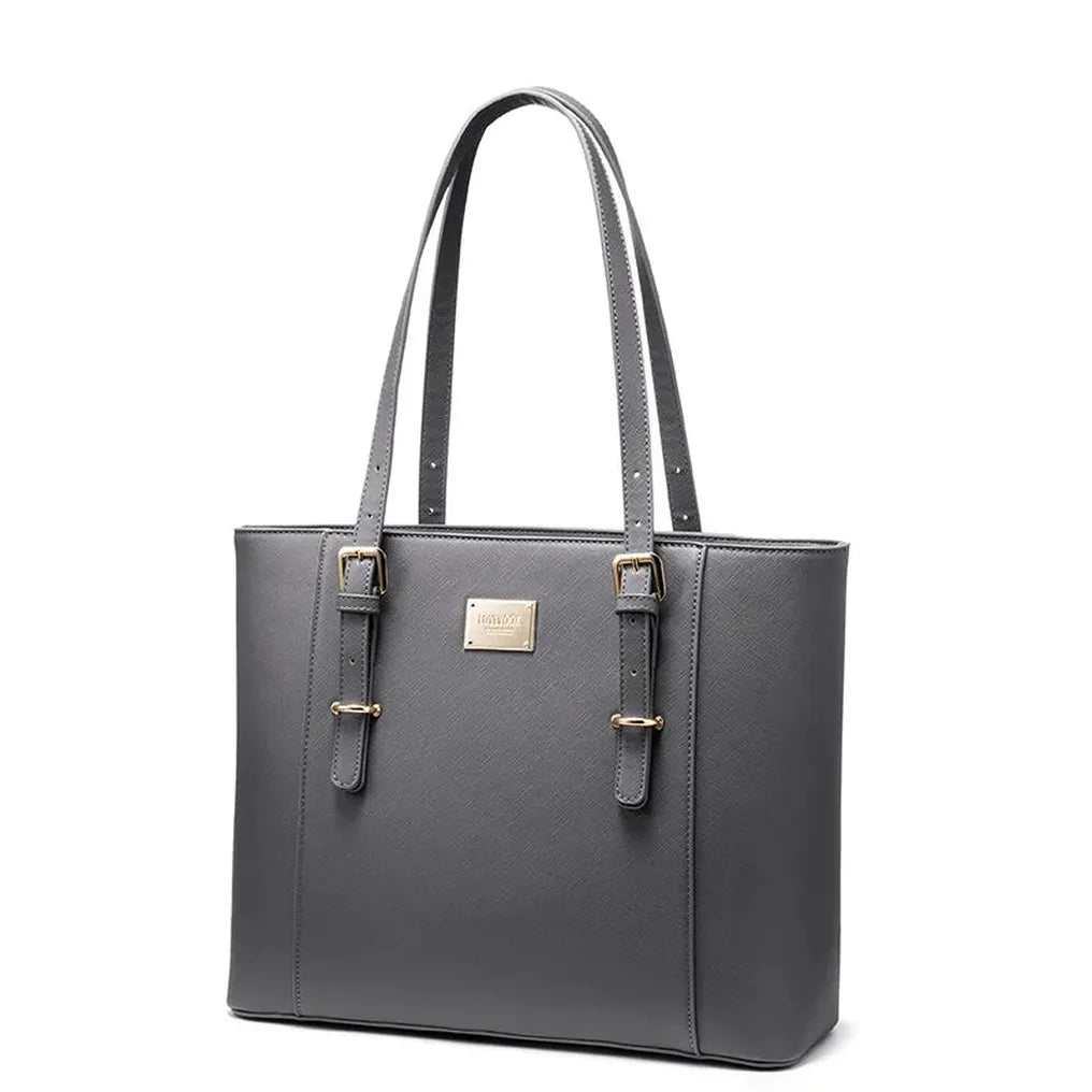 HKM-337235 Elegant 15.6 Inch PU Leather Laptop Tote Bag for Women - Spacious Shoulder Handbag for Office Use