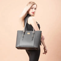 HKM-337235 Elegant 15.6 Inch PU Leather Laptop Tote Bag for Women - Spacious Shoulder Handbag for Office Use