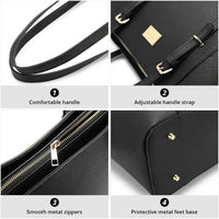 HKM-337235 Elegant 15.6 Inch PU Leather Laptop Tote Bag for Women - Spacious Shoulder Handbag for Office Use