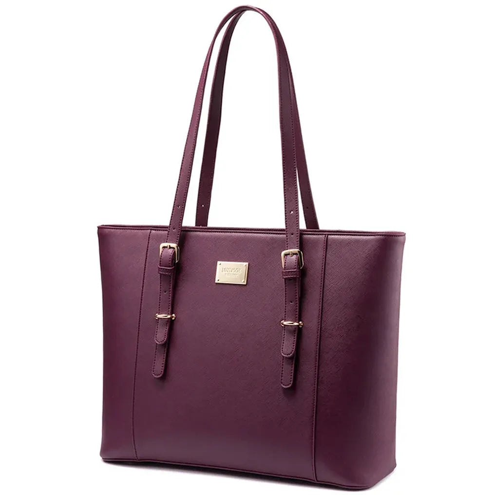 HKM-337235 Elegant 15.6 Inch PU Leather Laptop Tote Bag for Women - Spacious Shoulder Handbag for Office Use