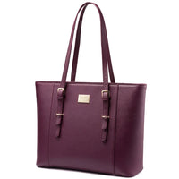HKM-337235 Elegant 15.6 Inch PU Leather Laptop Tote Bag for Women - Spacious Shoulder Handbag for Office Use