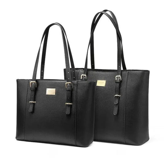 HKM-337235 Elegant 15.6 Inch PU Leather Laptop Tote Bag for Women - Spacious Shoulder Handbag for Office Use