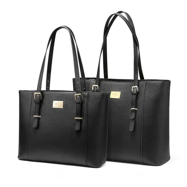 HKM-337235 Elegant 15.6 Inch PU Leather Laptop Tote Bag for Women - Spacious Shoulder Handbag for Office Use