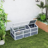 HKM-3374013 Outdoor Wooden Tortoise Habitat with Bottomless Design and PC Sun Panel Windows for Small Animals, Light Gray