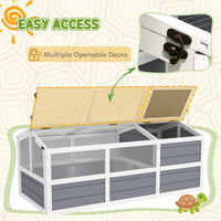 HKM-3374013 Outdoor Wooden Tortoise Habitat with Bottomless Design and PC Sun Panel Windows for Small Animals, Light Gray
