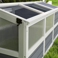 HKM-3374013 Outdoor Wooden Tortoise Habitat with Bottomless Design and PC Sun Panel Windows for Small Animals, Light Gray