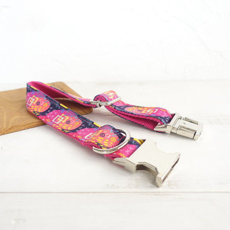 HKM-3374141 Pink Graffiti Adjustable Collar with Traction Leash for Dog Training