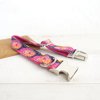 HKM-3374141 Pink Graffiti Adjustable Collar with Traction Leash for Dog Training