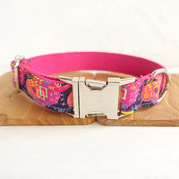HKM-3374141 Pink Graffiti Adjustable Collar with Traction Leash for Dog Training