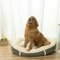 HKM-3374397 All-Season Removable Washable Oval Pet Nest in Pearl White & Mocha Brown