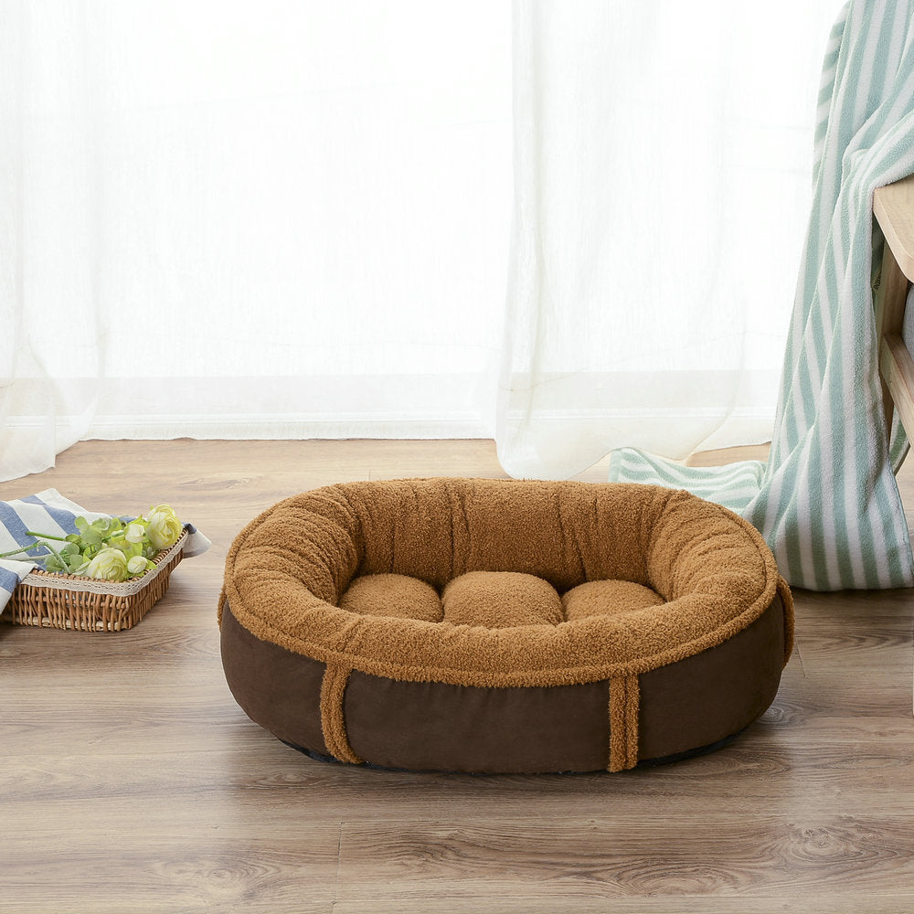 HKM-3374397 All-Season Removable Washable Oval Pet Nest in Pearl White & Mocha Brown