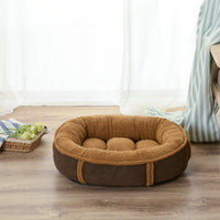 HKM-3374397 All-Season Removable Washable Oval Pet Nest in Pearl White & Mocha Brown