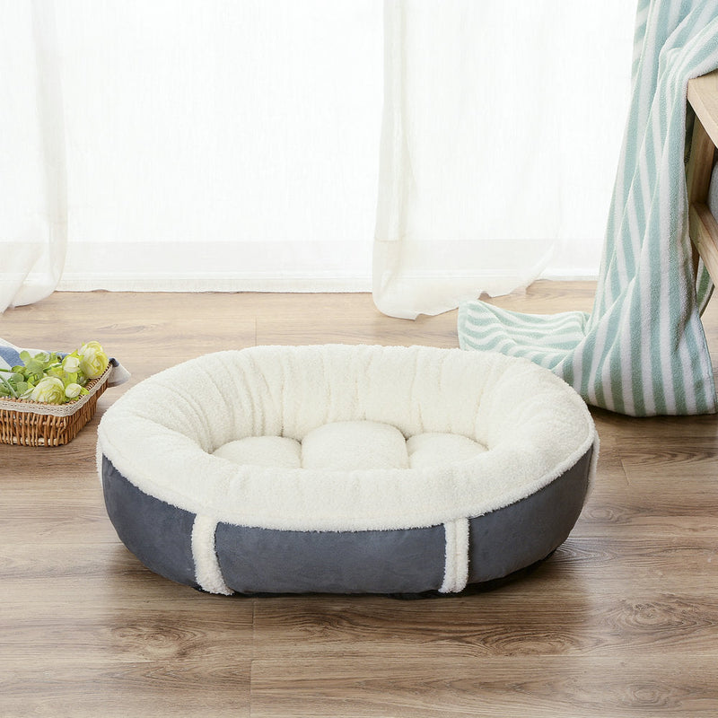 HKM-3374397 All-Season Removable Washable Oval Pet Nest in Pearl White & Mocha Brown